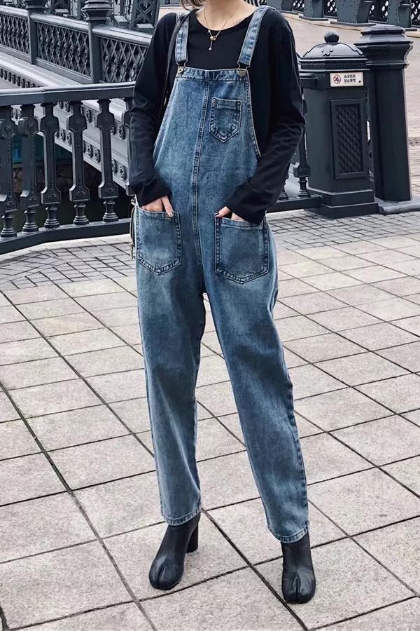 Front Pockets Denim Overalls