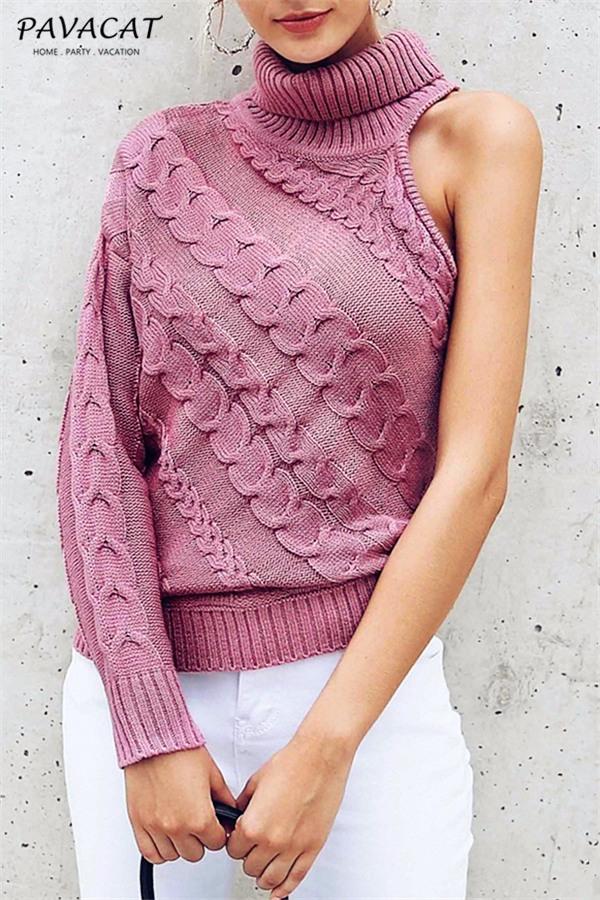 RadyRin Frost Cable Knit One Sleeve Sweater in White