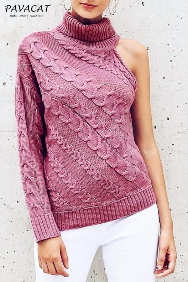 RadyRin Frost Cable Knit One Sleeve Sweater in White