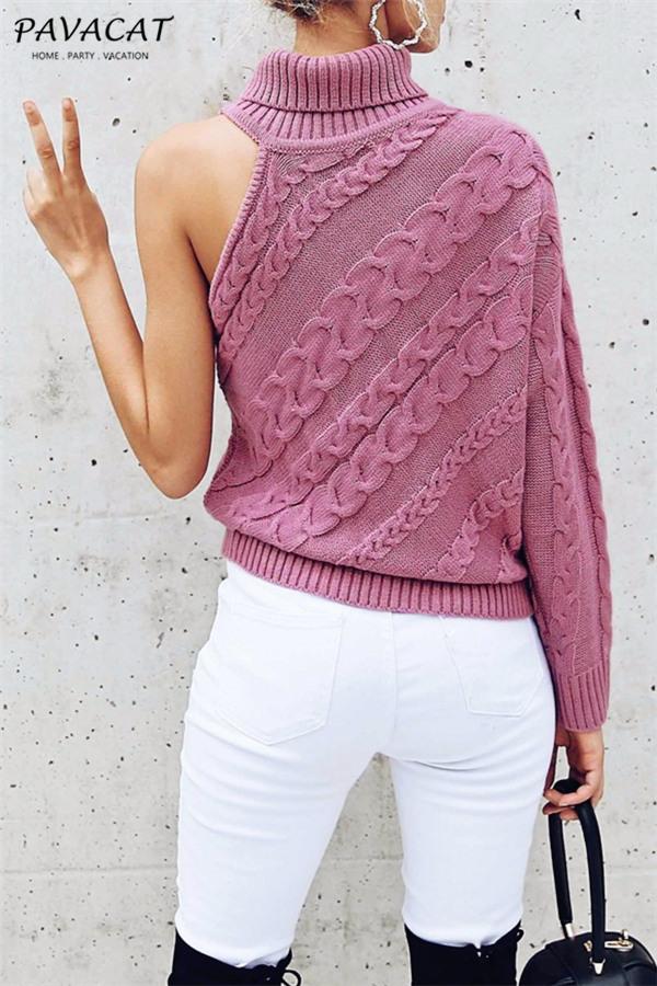 RadyRin Frost Cable Knit One Sleeve Sweater in White