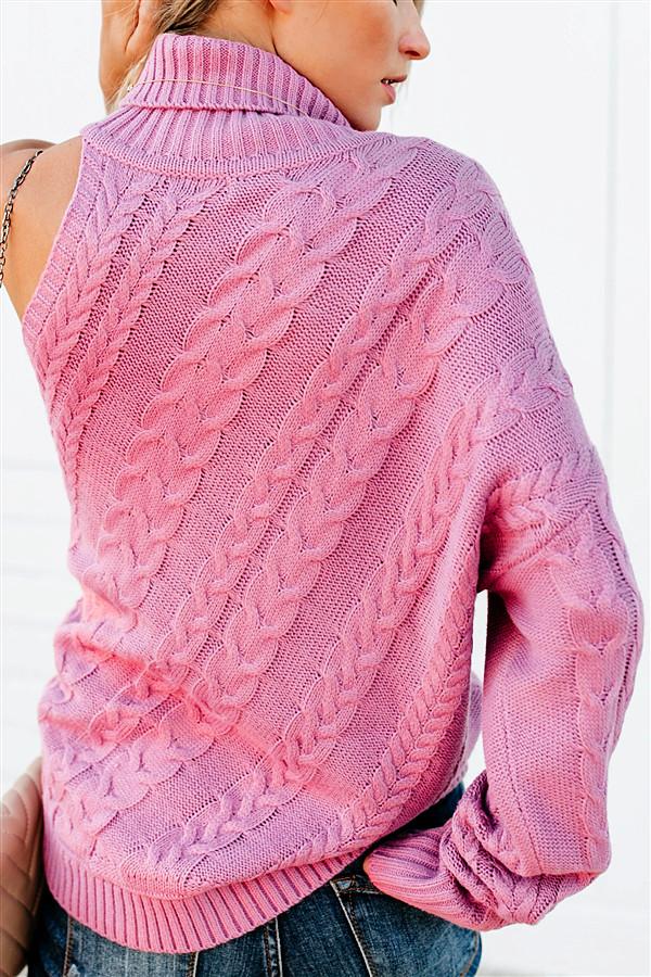 RadyRin Frost Cable Knit One Sleeve Sweater in White