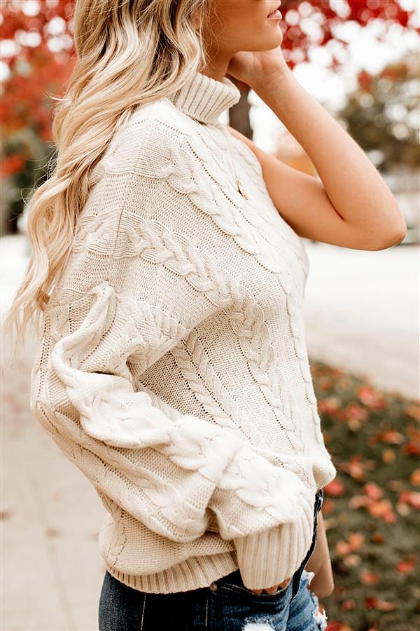 RadyRin Frost Cable Knit One Sleeve Sweater in White