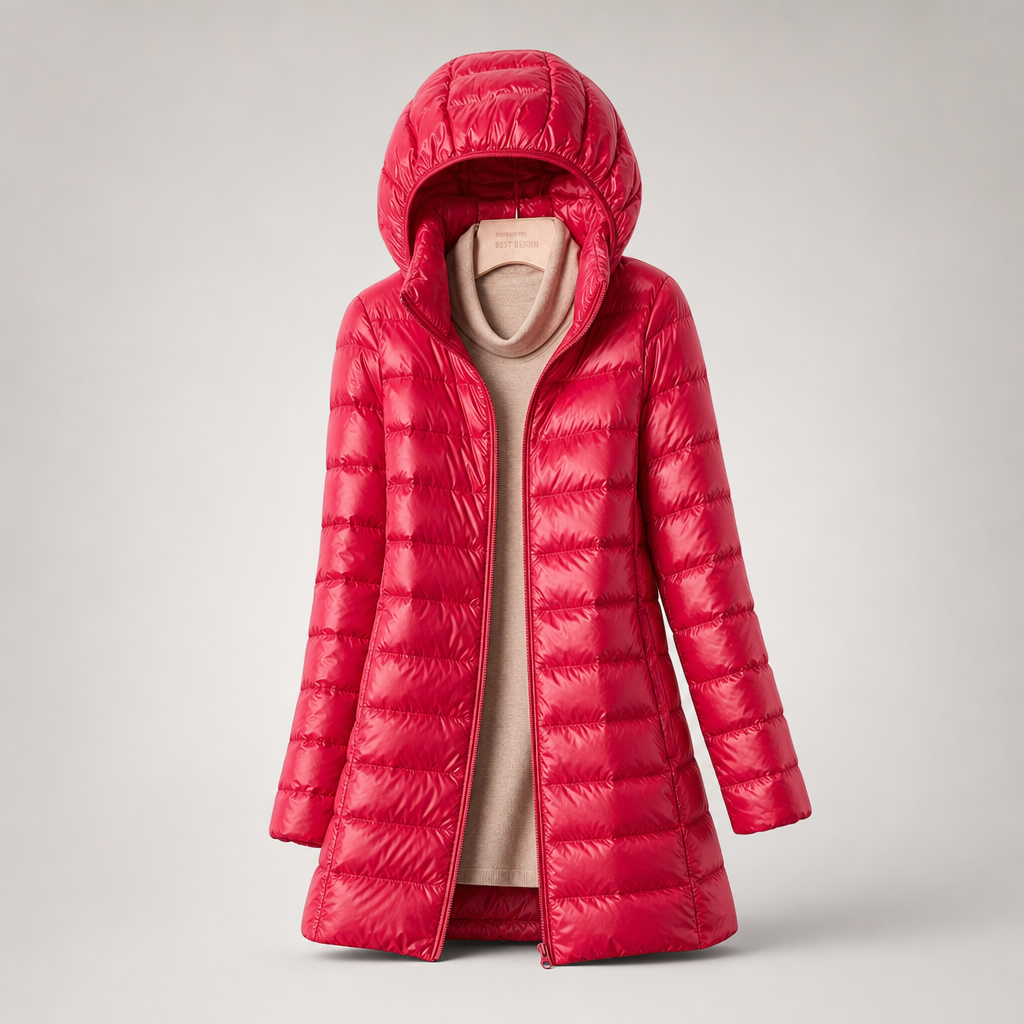 Hooded Zip Front Lightweight Longline Puffer Jacket 10