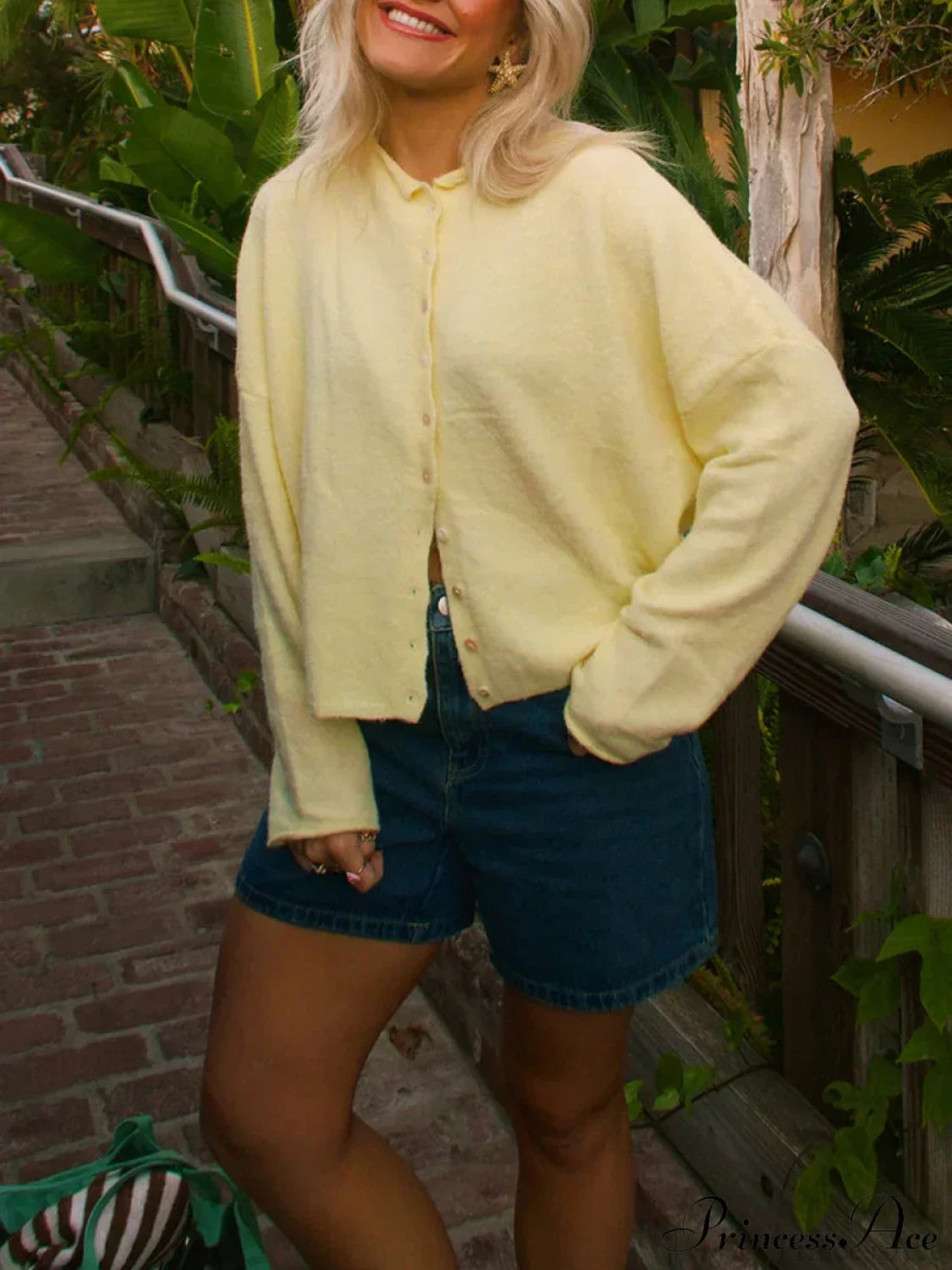 Fuzzy Button-Front Long Sleeve Knit Cardigan