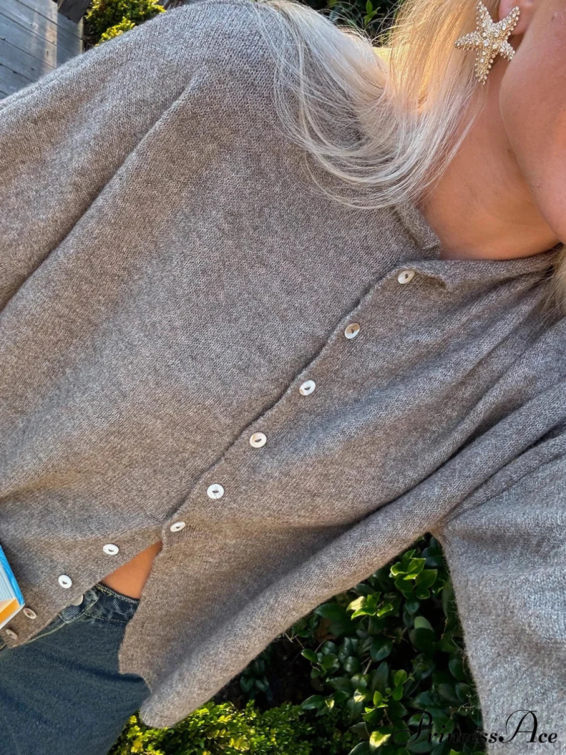 Fuzzy Button-Front Long Sleeve Knit Cardigan