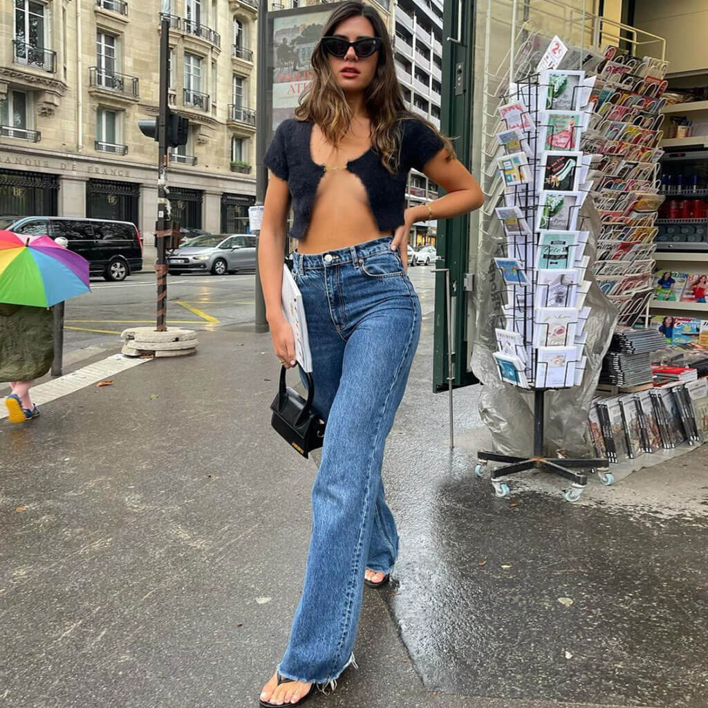 Fuzzy Ribbed Crop Cardigan with Open Front - Black