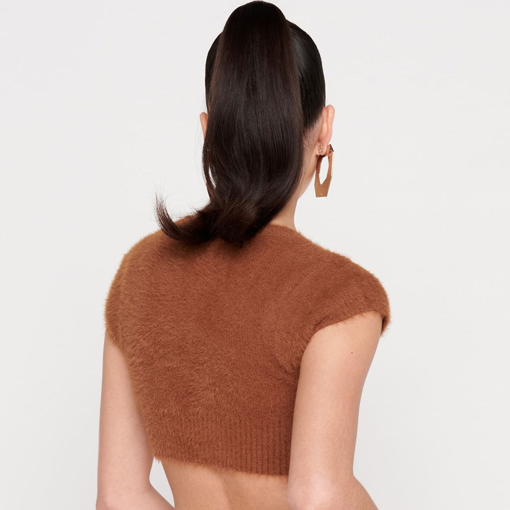 Open Front Short Sleeve Ribbed Crop Cardigan - Camel 4