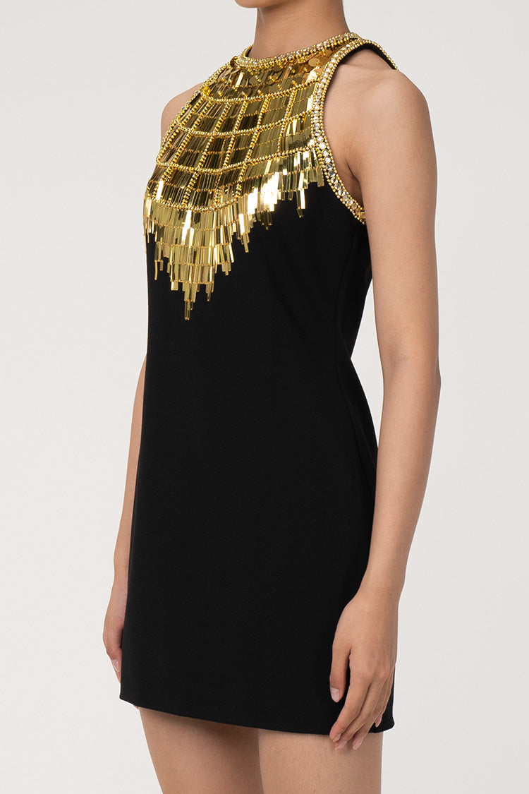 Gatsby Metallic Embellished Sleeveless Bodycon Party Mini Dress - Black Fashionpara
