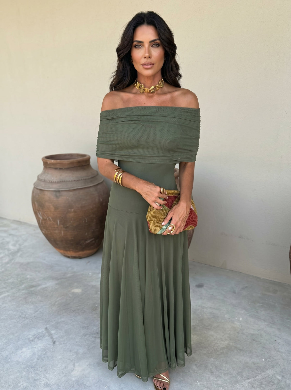 One Shoulder Draped Short Sleeve Jersey Maxi Dress 7