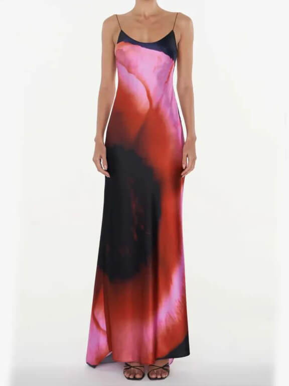 Abstract Floral Halter Maxi Dress - Fashionpara