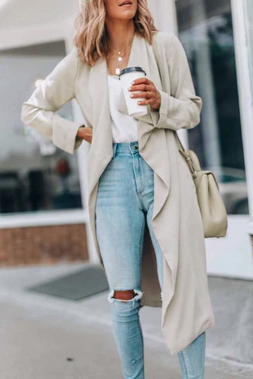 Florcoo Solid Color Casual Long Windbreaker Cardigan Top