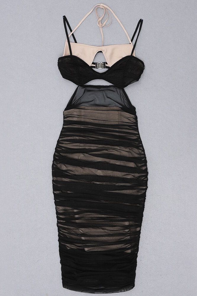 Giselle Bodycon Wrap Midi Dress - Classic Black - Fashionpara