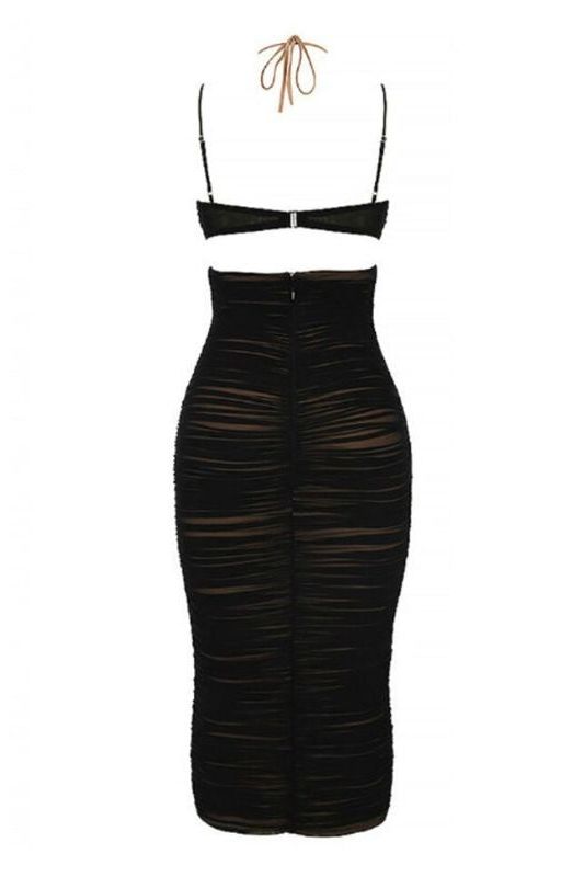 Giselle Bodycon Wrap Midi Dress - Classic Black - Fashionpara
