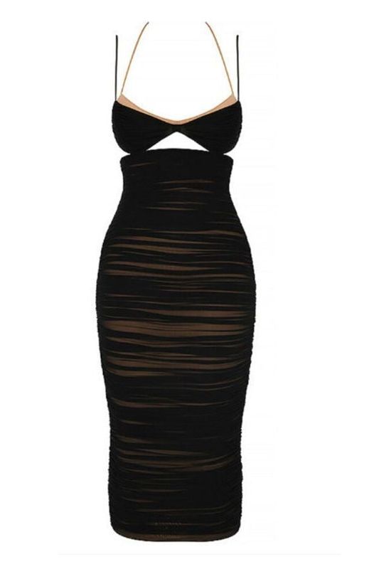 Giselle Bodycon Wrap Midi Dress - Classic Black - Fashionpara