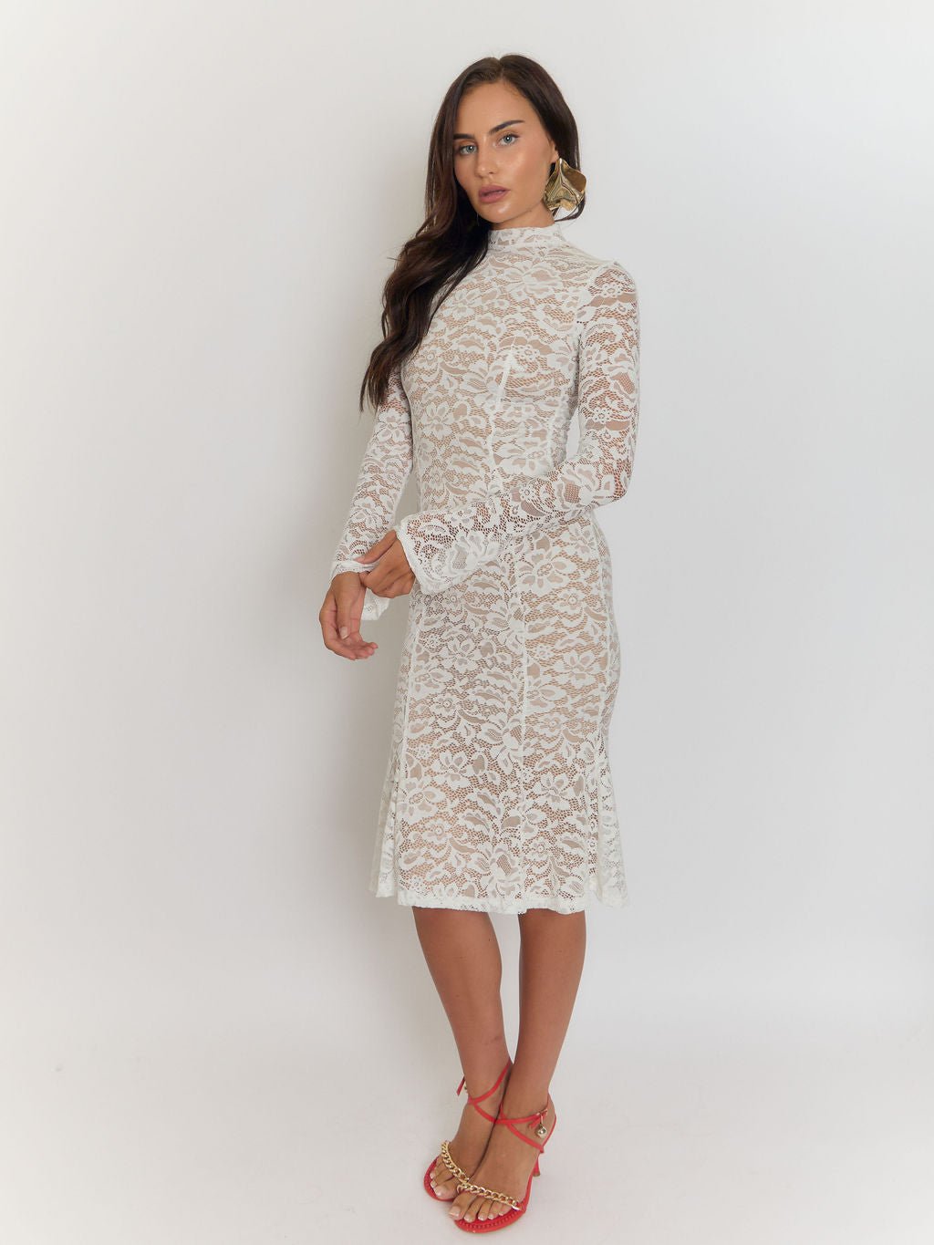 Giulia High Collar Lace Midi Dress - View 7
