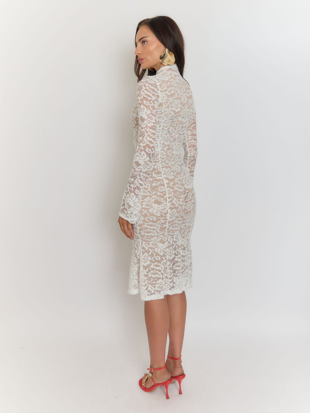Giulia High Collar Lace Midi Dress - View 2