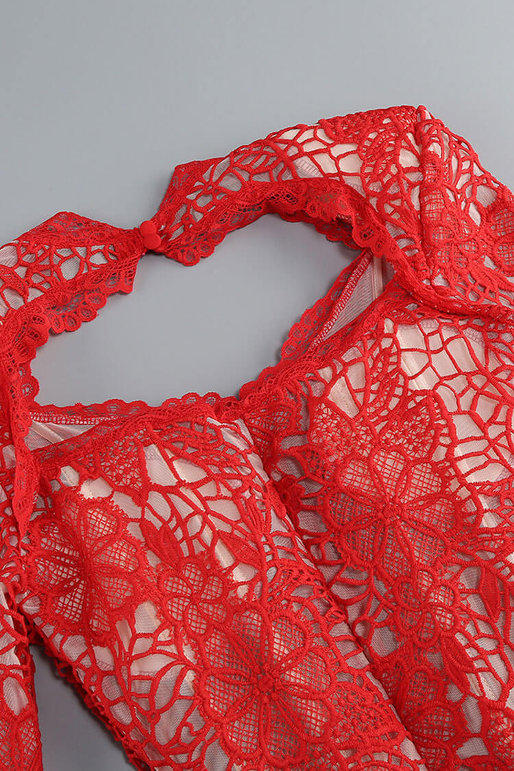 Glamorous Cutout Guipure Lace Top High Waist Two Piece Godet Pant Set