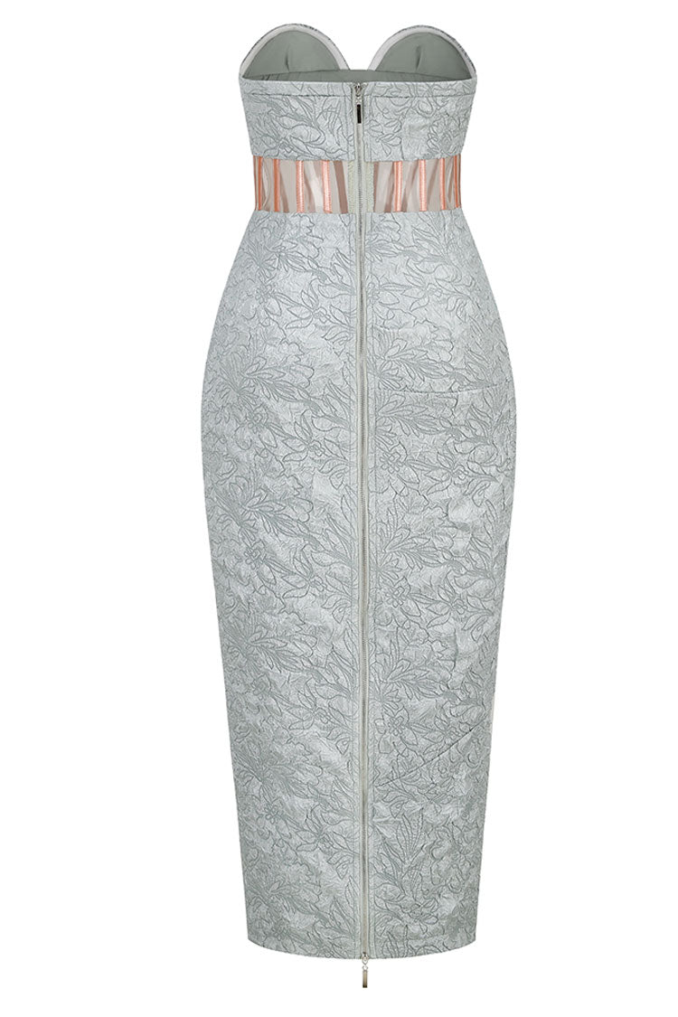 Floral Jacquard Strapless Corset Bodice Midi Dress 5