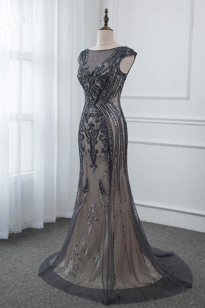 Glamorous Jewel Black Mermaid Prom Dresses with Appliques Rhinestones - Fashionpara