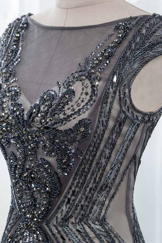 Glamorous Jewel Black Mermaid Prom Dresses with Appliques Rhinestones - Fashionpara