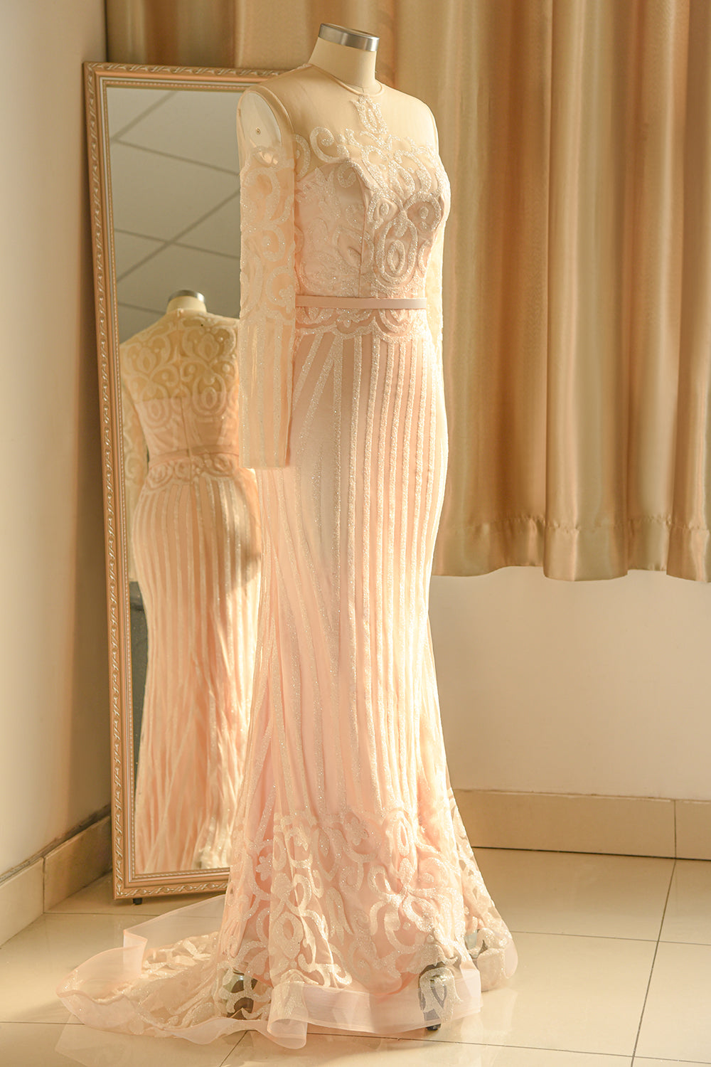 Glamorous Long Sleeve Sequins Prom Dress Mermaid Long - Fashionpara