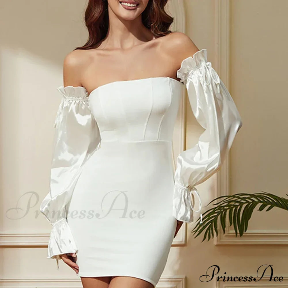 Glamorous Night Club Sexy Bodycon Glitter Christmas Party Dress White 1 / S Dresses-L