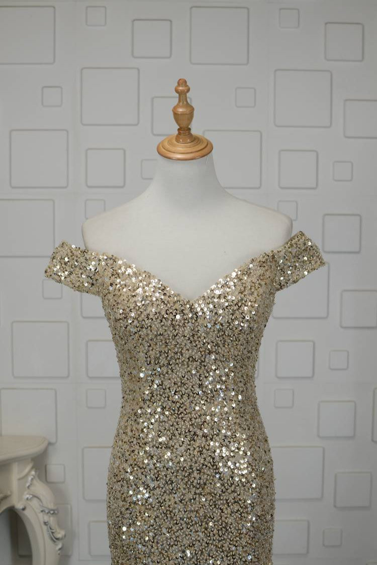Glamorous Off-the-Shoulder Blue Mermaid Prom Dresses with Rhinestones On Sale - Fashionpara