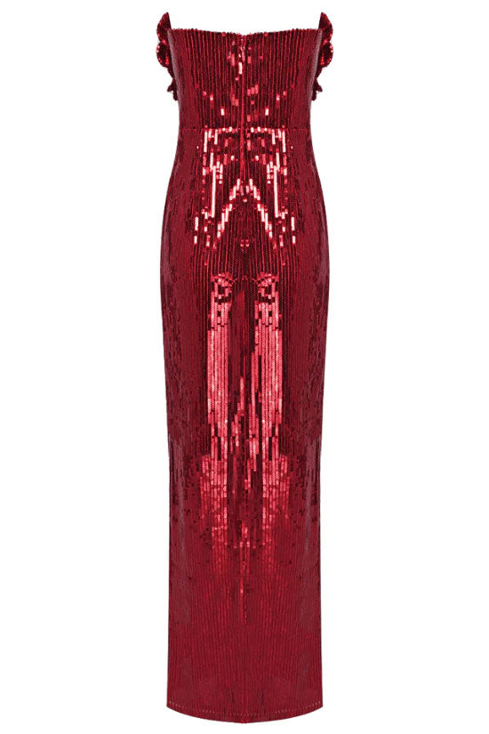 Sequin Strapless Rosette Applique High Split Mermaid Maxi Dress - View 6