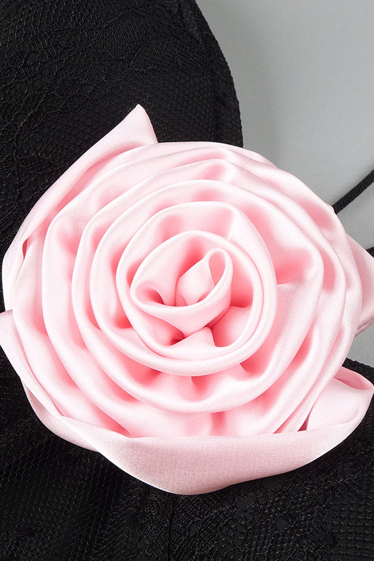 Glamorous Rosette Halter Bustier Tiered Ruffle Lace Formal Maxi Dress