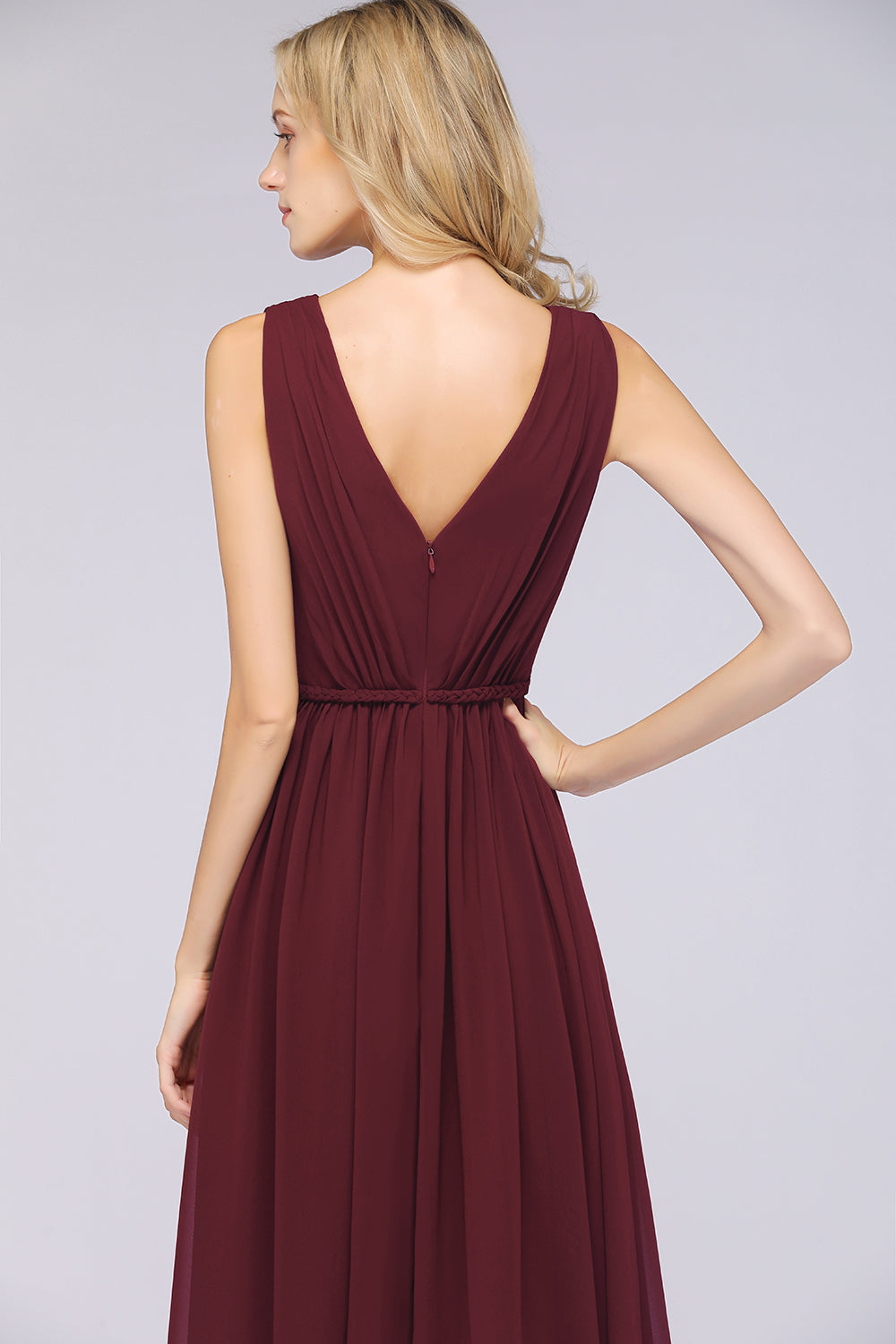 Glamorous TulleV-Neck Ruffle Burgundy Bridesmaid Dresses