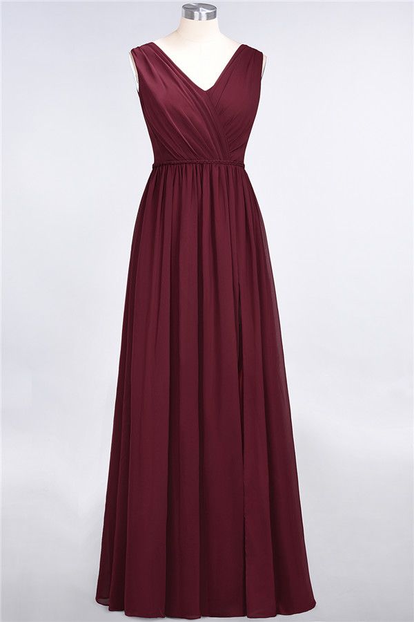 Glamorous TulleV-Neck Ruffle Burgundy Bridesmaid Dresses