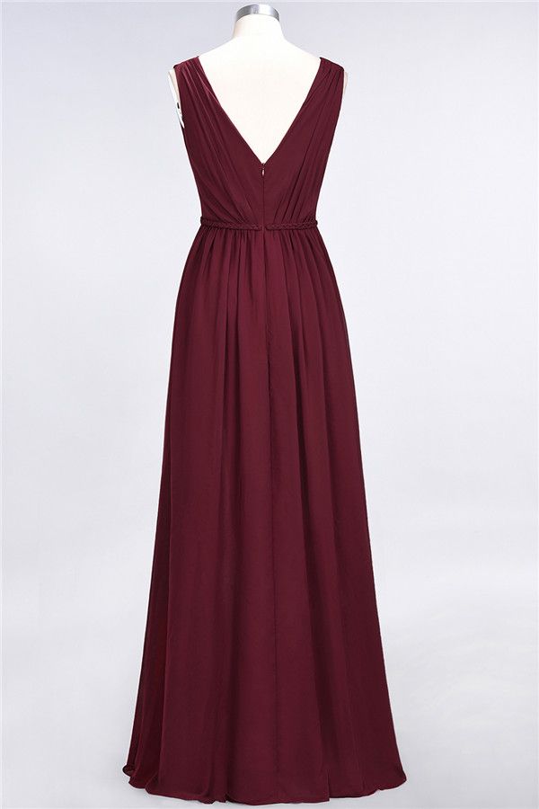 Glamorous TulleV-Neck Ruffle Burgundy Bridesmaid Dresses