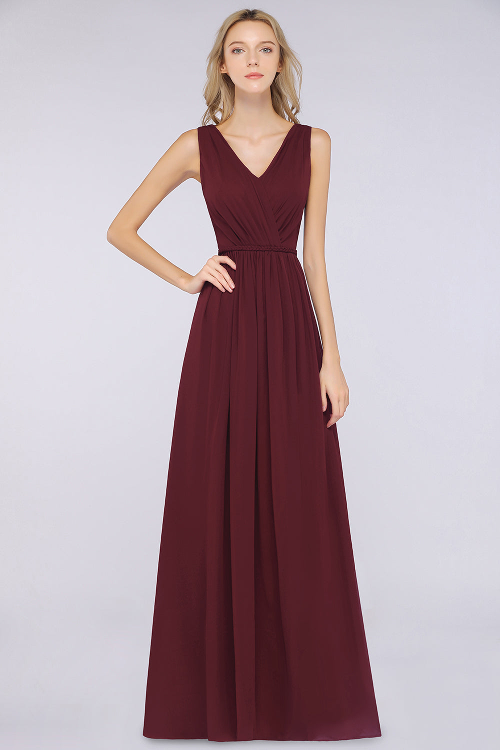 Glamorous TulleV-Neck Ruffle Burgundy Bridesmaid Dresses - Fashionpara