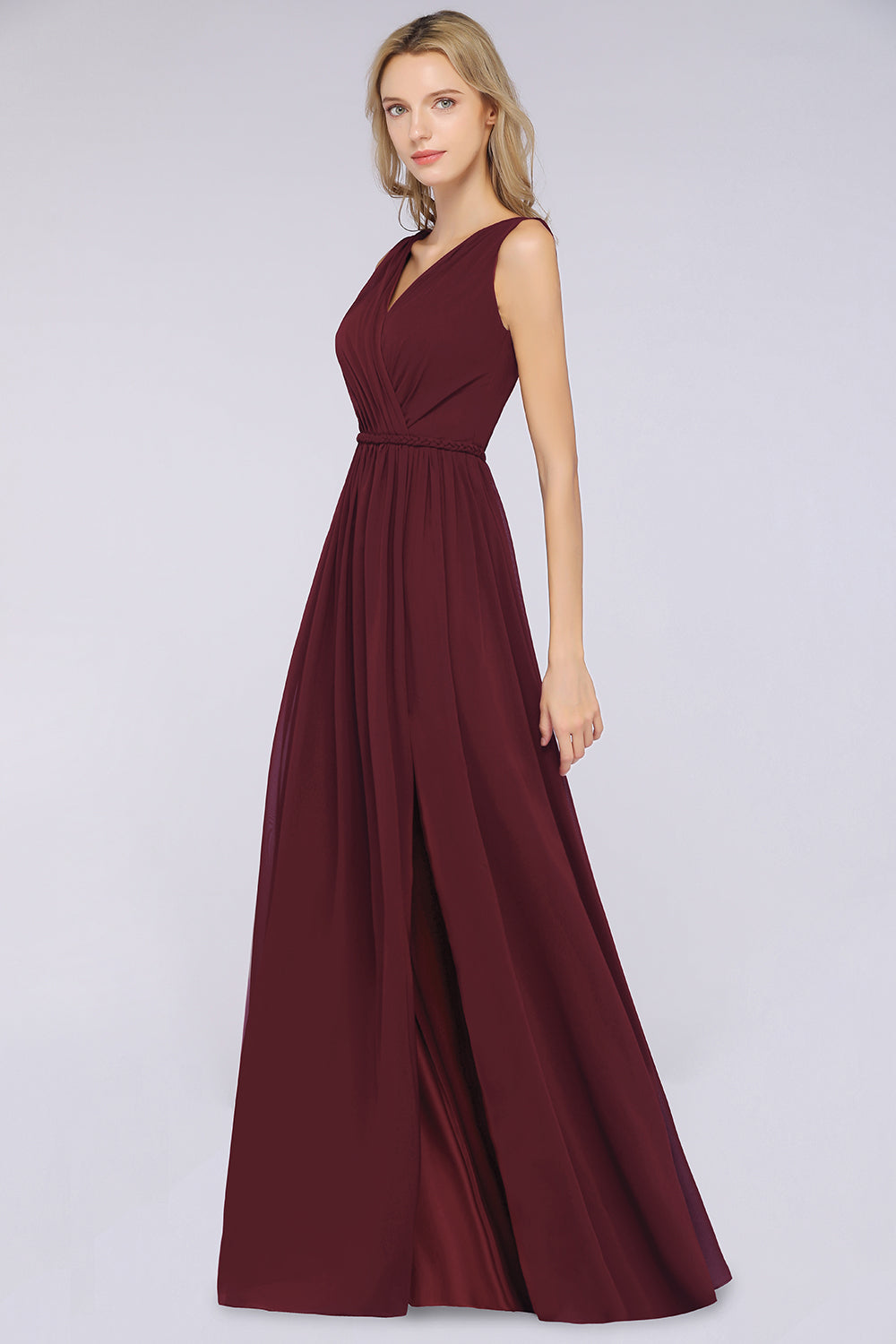 Glamorous TulleV-Neck Ruffle Burgundy Bridesmaid Dresses - Fashionpara