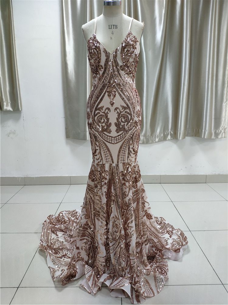 Glamorous V Neck Sleevless Affordable Prom Dresses With Appliques Spaghetti Straps - Fashionpara
