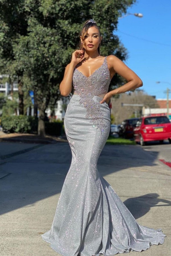 Glittering Sleeveless Mermaid Prom Dress With Appliques - Fashionpara
