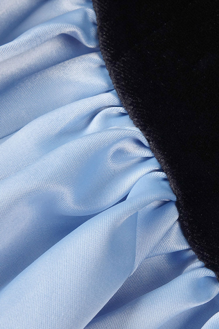 Glossy Bow Plunge Bandeau Velvet Satin Bubble Mini Party Dress - Fashionpara