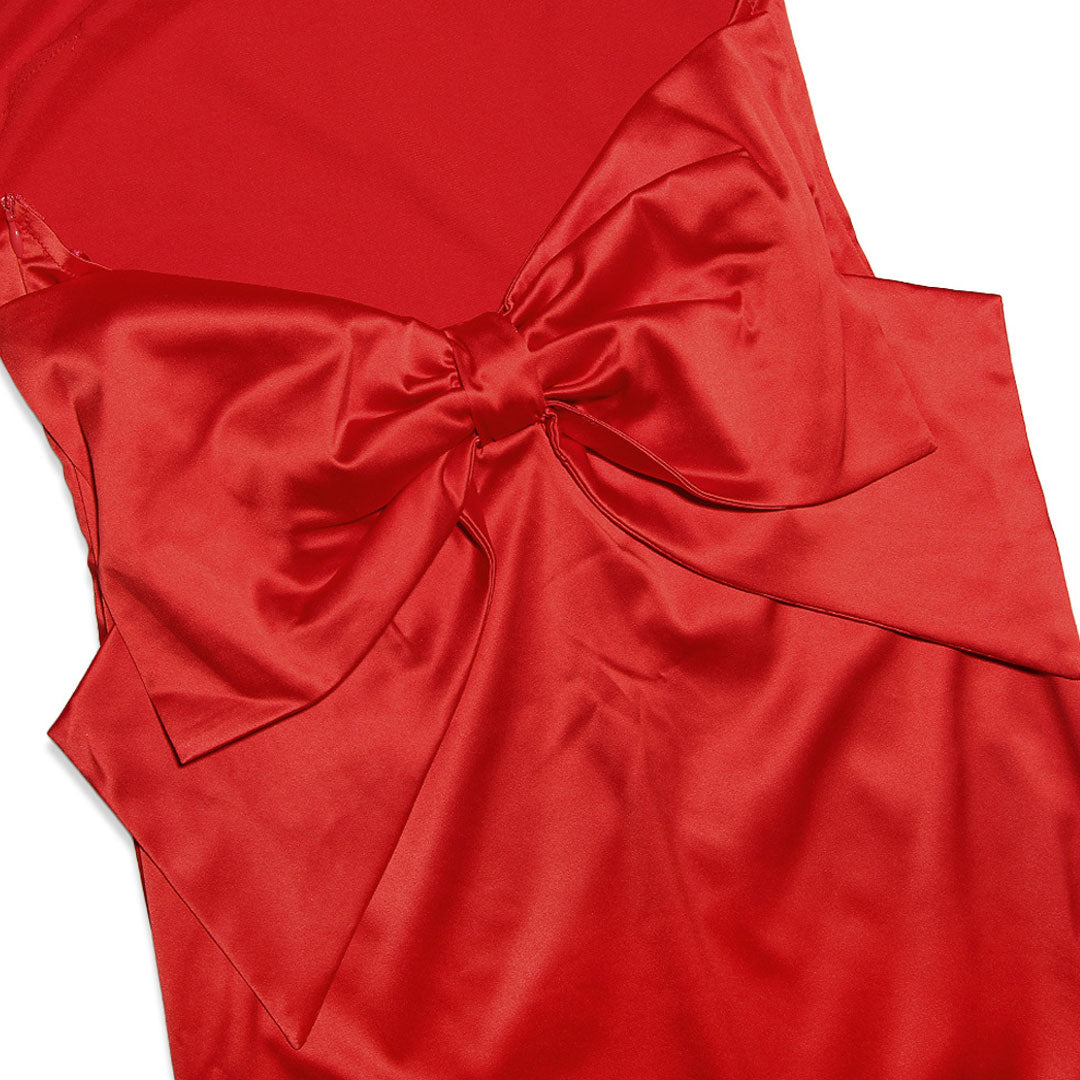 Satin High Neck Backless Bow Fishtail Evening Gown 4