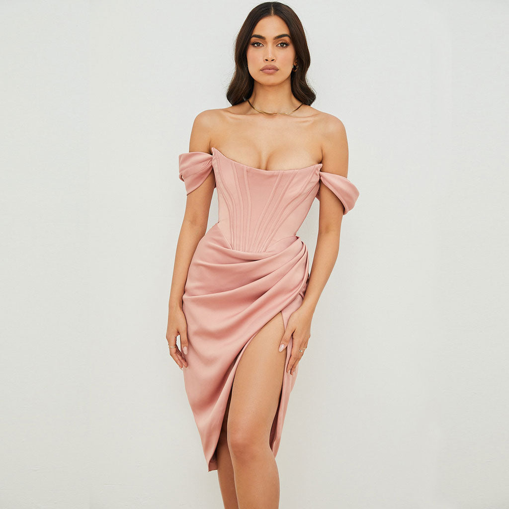 Off Shoulder Mini Dress in Pink