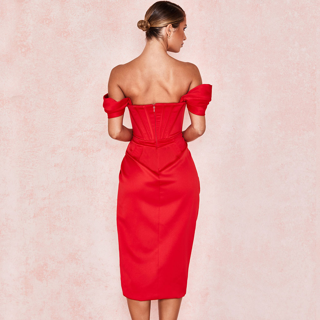 Off Shoulder Mini Dress in Red - View 3