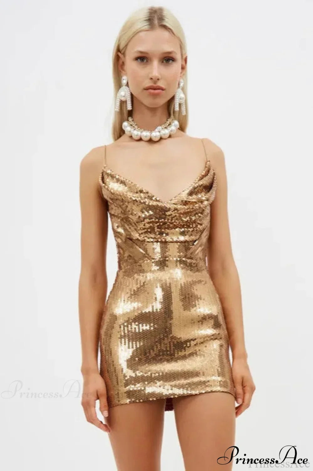 Sequin Cowl Neck Bodycon Mini Dress