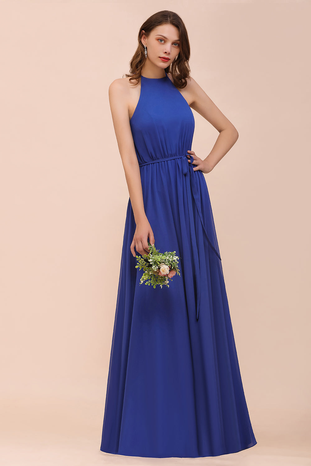 Gorgeous Affordable Chiffon Ruffle Royal Blue Bridesmaid Dresses - Fashionpara