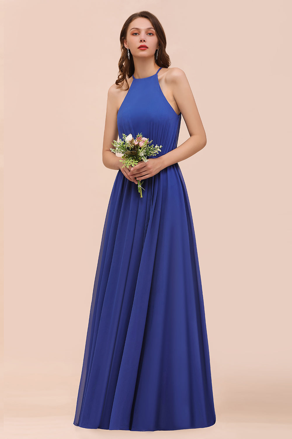 Gorgeous Affordable Chiffon Ruffle Royal Blue Bridesmaid Dresses - Fashionpara