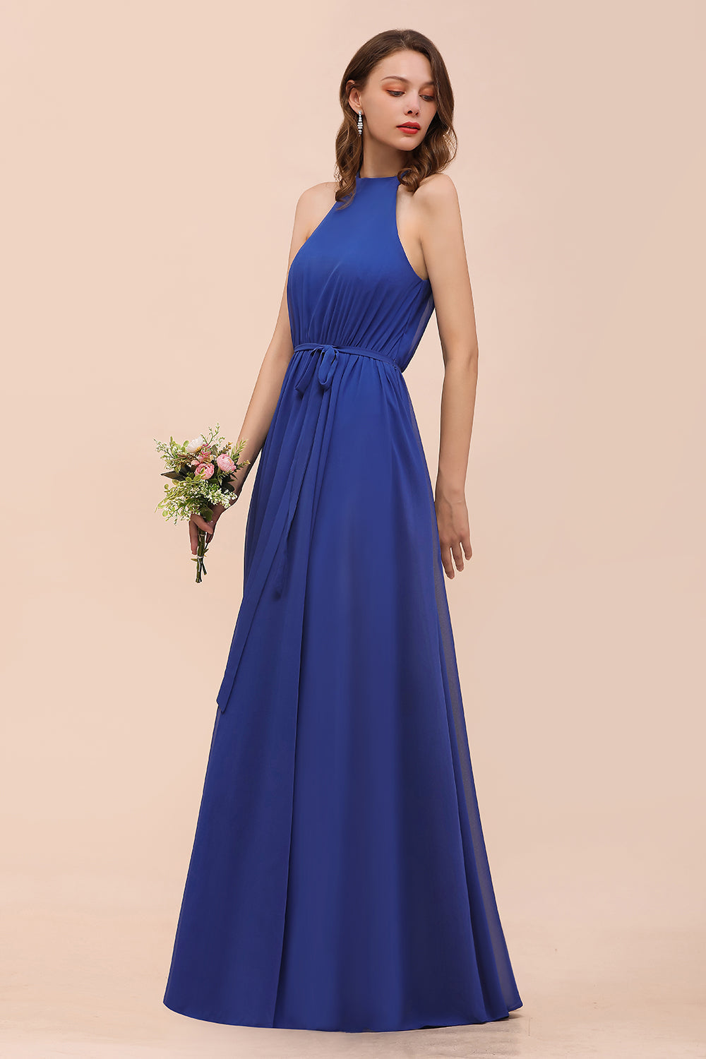 Gorgeous Affordable Chiffon Ruffle Royal Blue Bridesmaid Dresses - Fashionpara