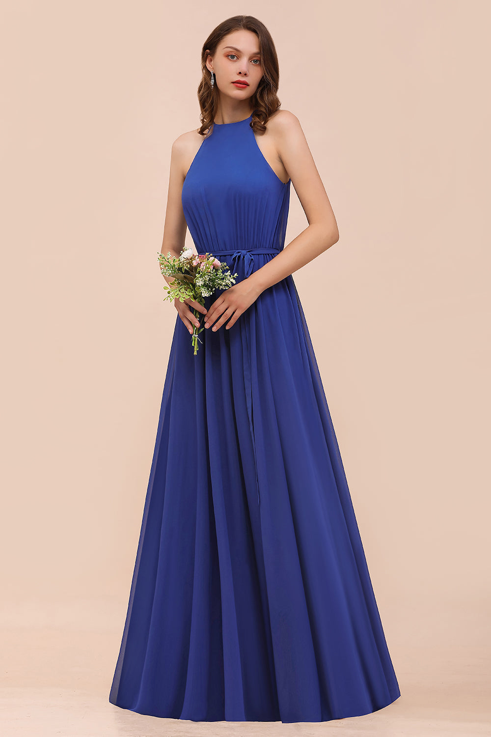 Gorgeous Affordable Chiffon Ruffle Royal Blue Bridesmaid Dresses - Fashionpara