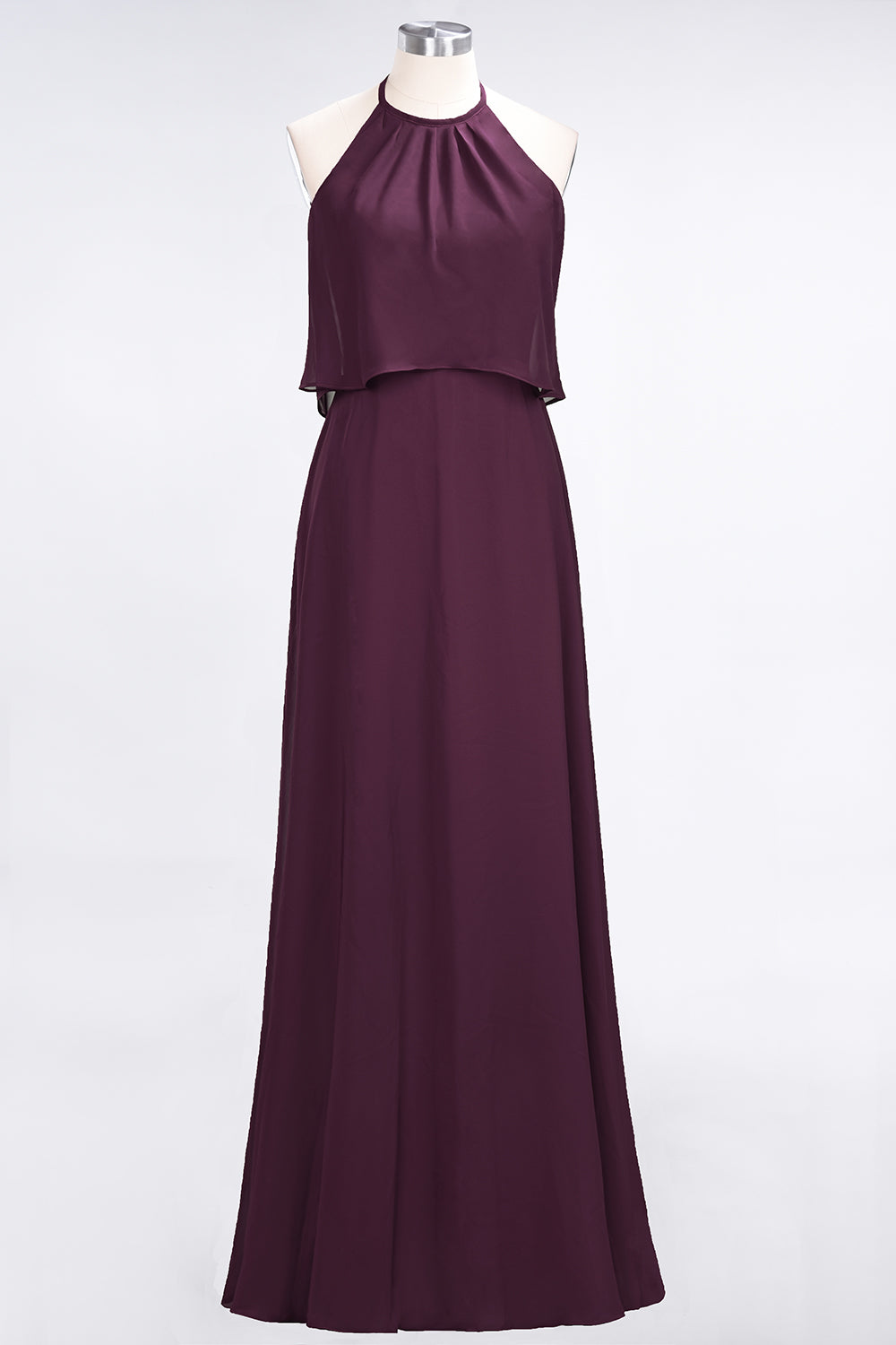 Gorgeous Chiffon Flounced Crinkle Sheath Long Burgundy Bridesmaid dresses - Fashionpara