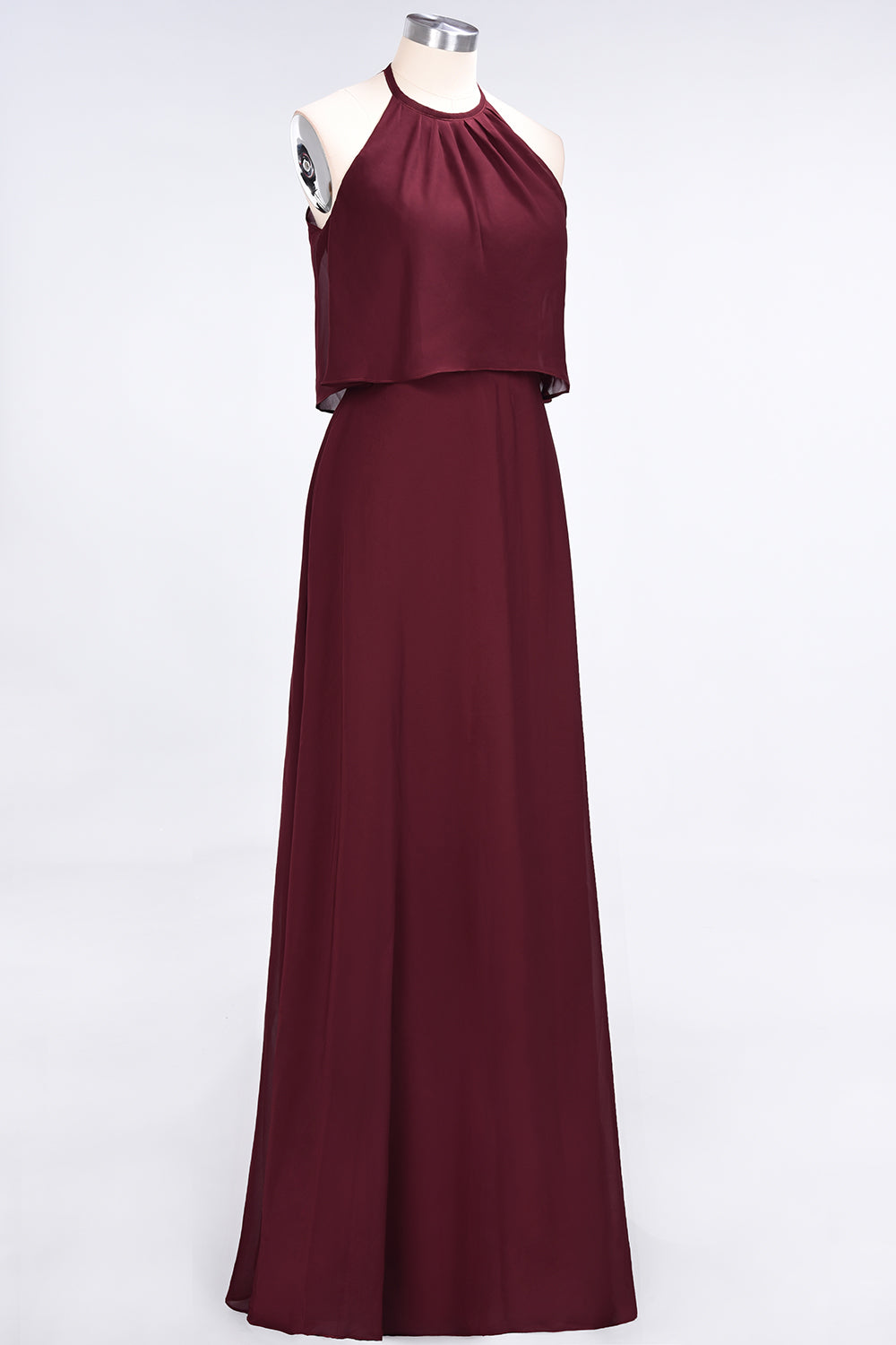 Gorgeous Chiffon Flounced Crinkle Sheath Long Burgundy Bridesmaid dresses - Fashionpara