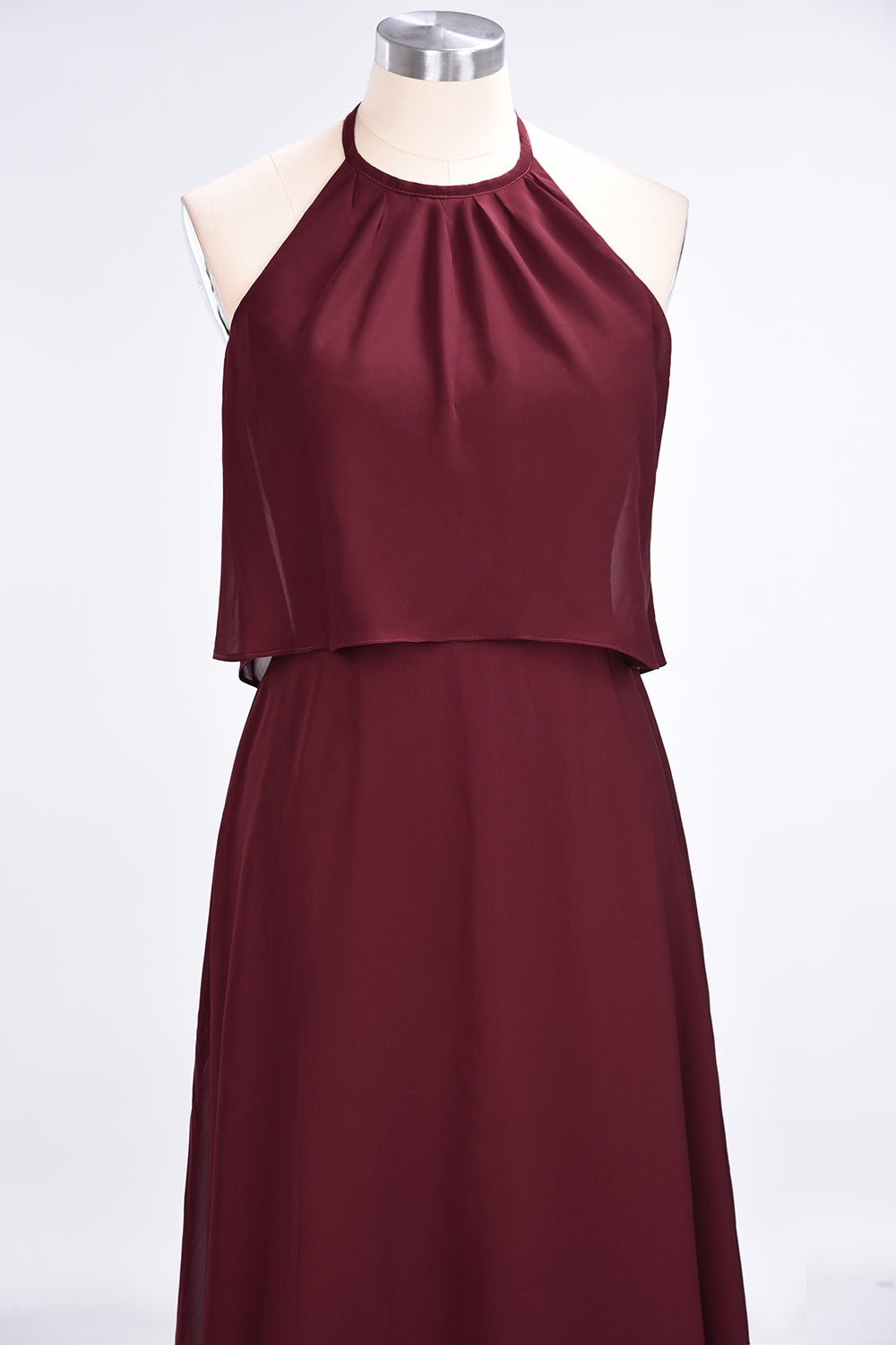 Gorgeous Chiffon Flounced Crinkle Sheath Long Burgundy Bridesmaid dresses - Fashionpara