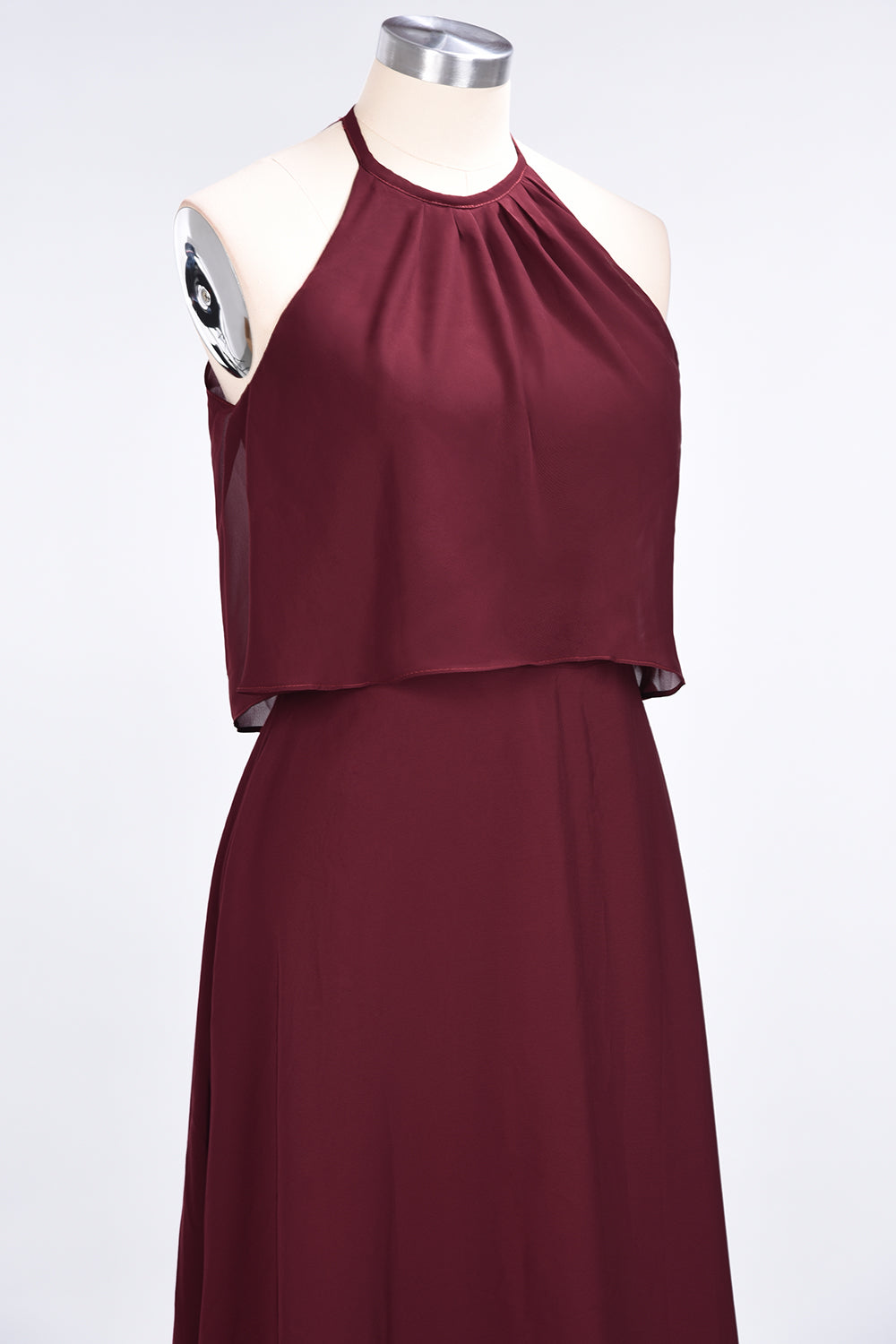 Gorgeous Chiffon Flounced Crinkle Sheath Long Burgundy Bridesmaid dresses - Fashionpara