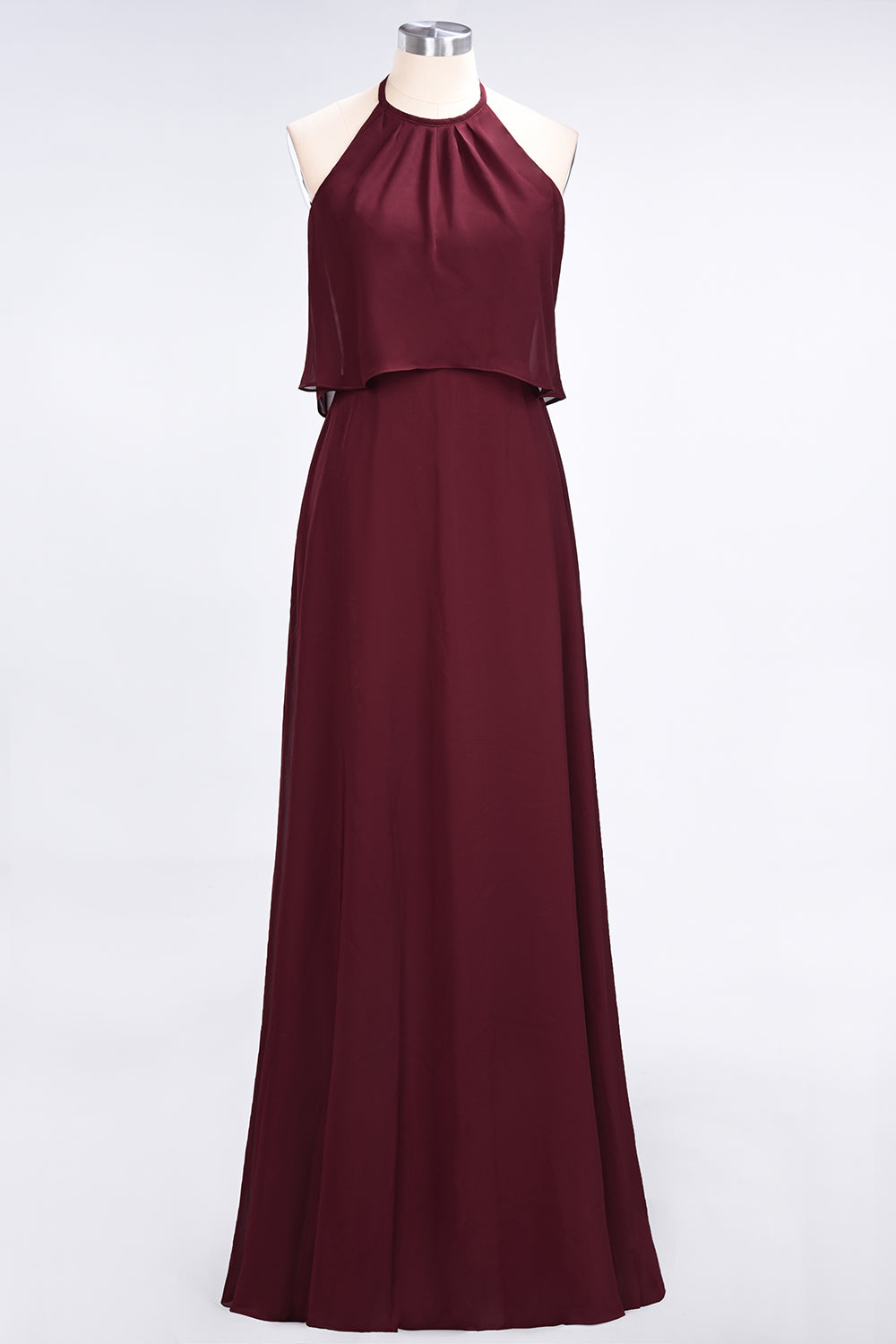 Gorgeous Chiffon Flounced Crinkle Sheath Long Burgundy Bridesmaid dresses